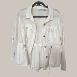 Liz Claiborne White Linen Button Button-Up Safari Jacket, M